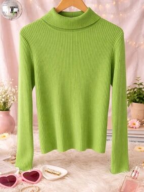 Collusion Green Ribbed Turtleneck Sweater Size 16 Fits M L Y2K Fitted Stretch